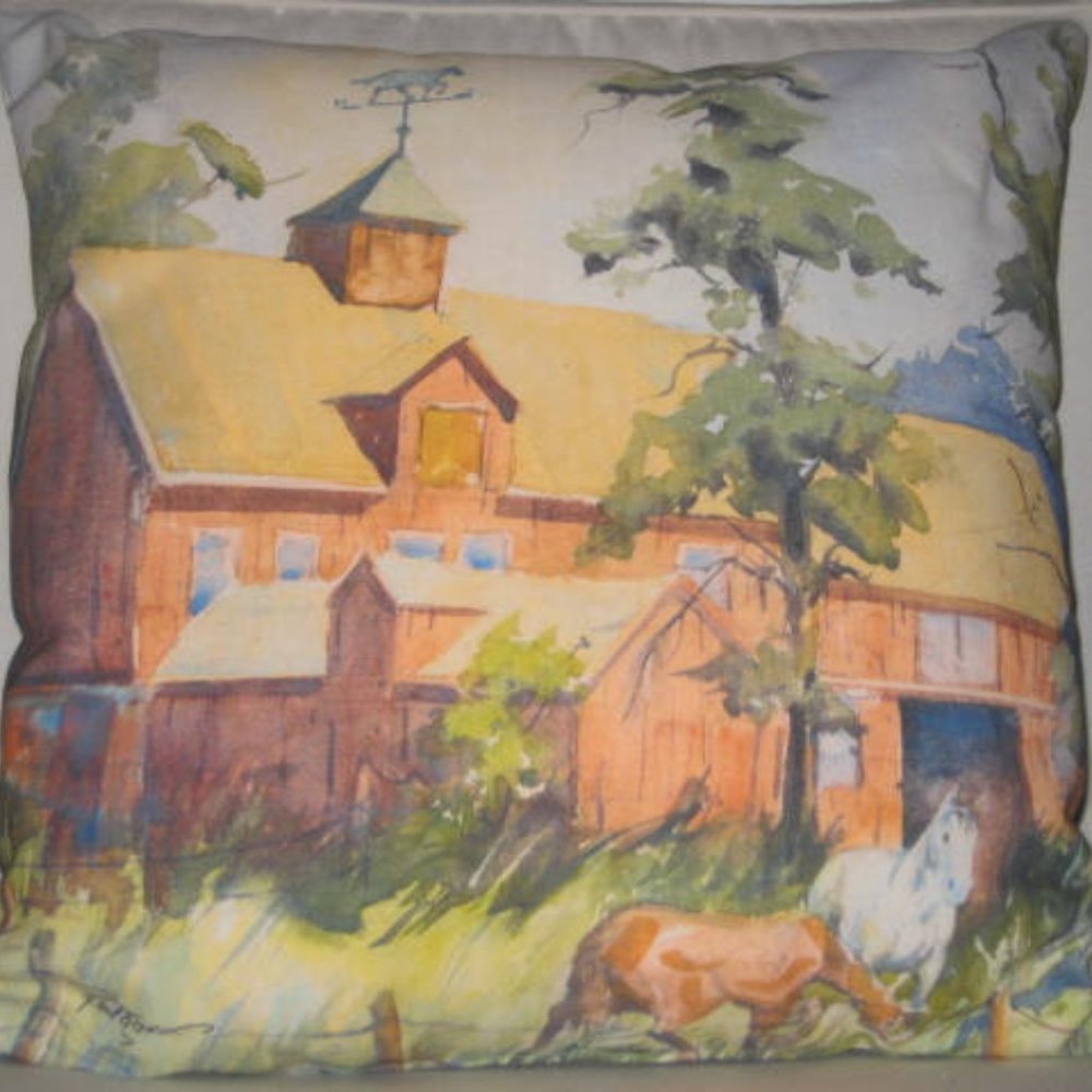 Indoor Outdoor Throw Pillow NWT Climaweave Horses Farm Barn Ranch 18" by MWW NEW